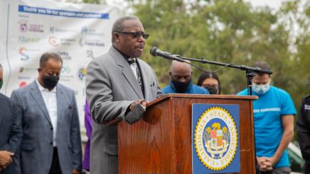Guest speaker at podium