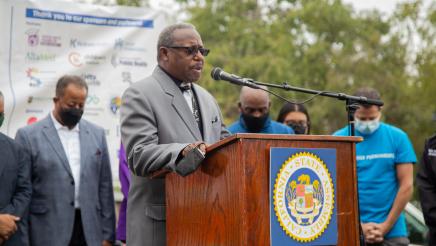 Guest speaker at podium