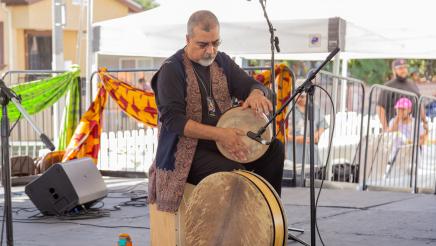 Musician playing on stage
