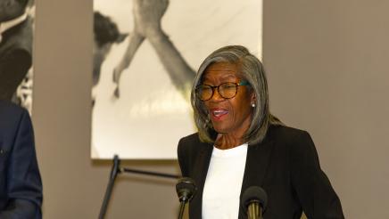 Guest speaker at podium, speaking