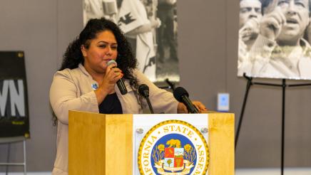 Guest speaker at podium, speaking