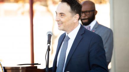 Guest speaker at podium, speaking