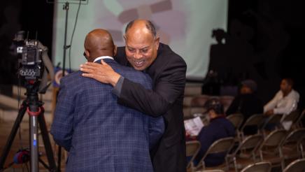 Asm. Gipson being hugged by constituent