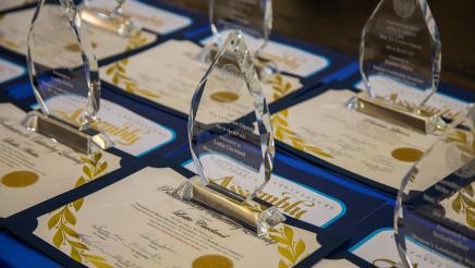 Awards and certificates on table