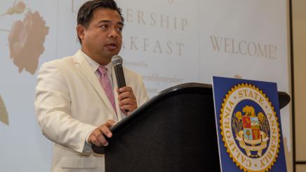 Guest speaker at podium, speaking