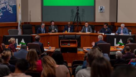 Wide view of committee members, witnesses and some audience members