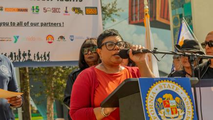 Guest speaker at podium, speaking