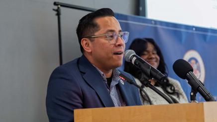 Guest speaker at podium, speaking