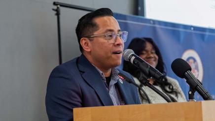 Guest speaker at podium, speaking