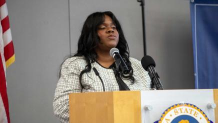 Guest speaker at podium, speaking