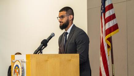 Guest speaker at podium, speaking
