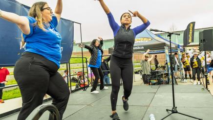 Exercise leaders onstage